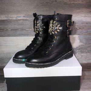 KURT GEIGER LONDON Women The  Stoop Leather Gemstone Combat Boots